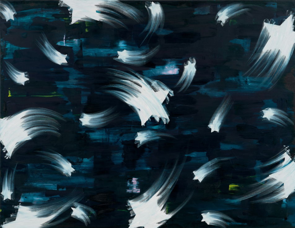 Gary Simmons, Ghost Town Skies, 2023, Oil paint and cold wax on canvas 213.4 x 274.3 cm / 84 x 108 in © Gary Simmons. Courtesy the artist and Hauser & Wirth. Photo: Keith Lubow 