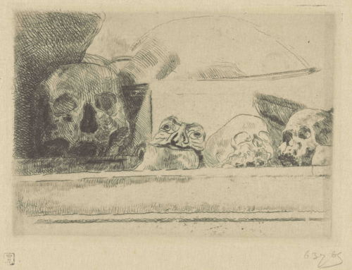 James Ensor, Schedels en maskers, 1888. Ets, 91 x 129 mm. KBR, inv. S. II 63765 © KBR