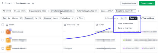 Contact search, filters & views