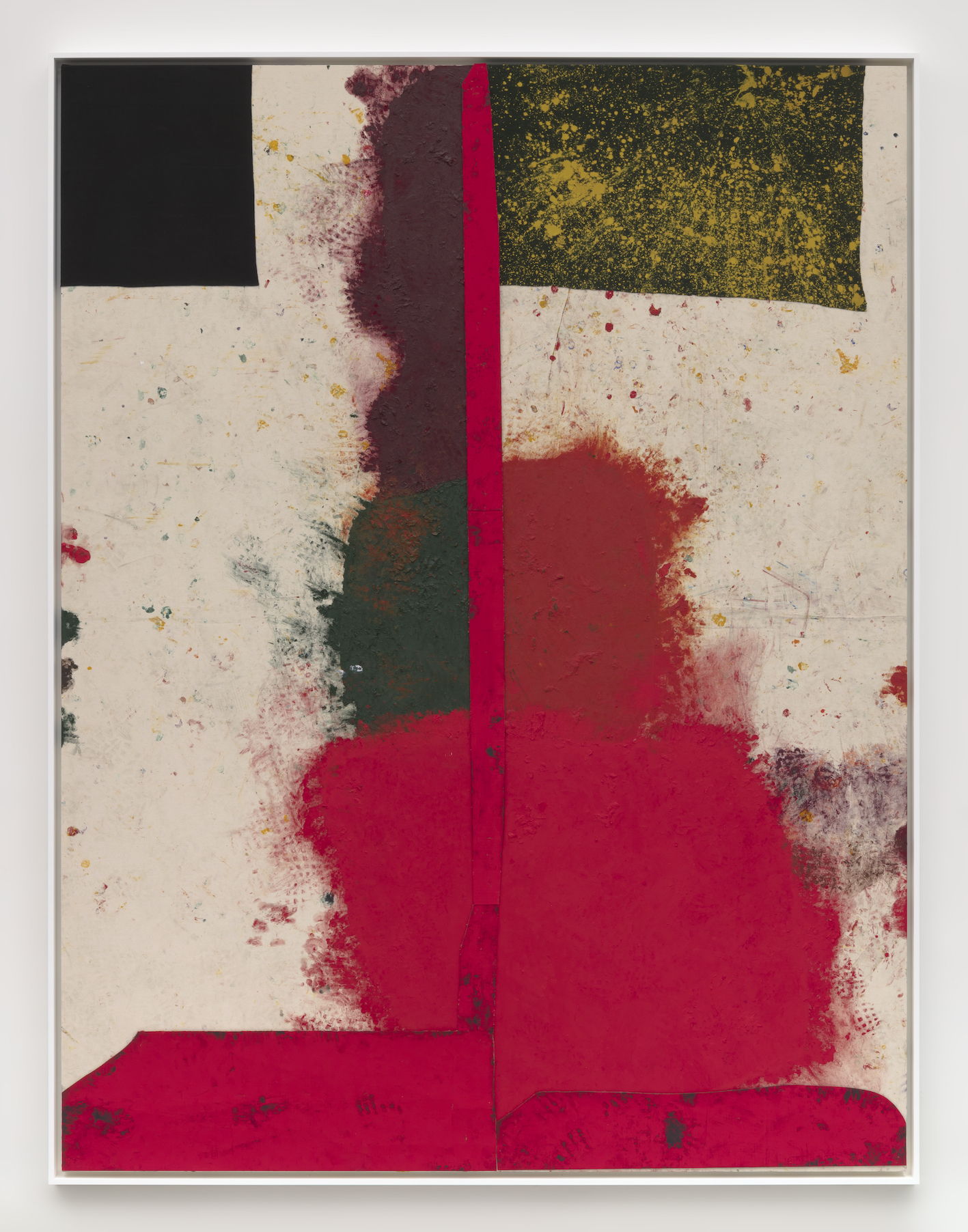 Sterling Ruby, WIDW. RED RIFT., 2018. Acrylic, oil, cardboard and treated fabric on canvas. 320 × 243.8 × 5.1 cm (126 × 96 × 2 in.). Courtesy the Artist and Xavier Hufkens, Brussels