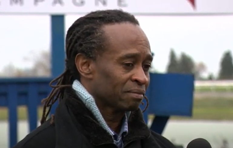 Ricky Griffith in the winner’s circle after winning the La Prevoyante Stakes with Sav on November 10, 2019