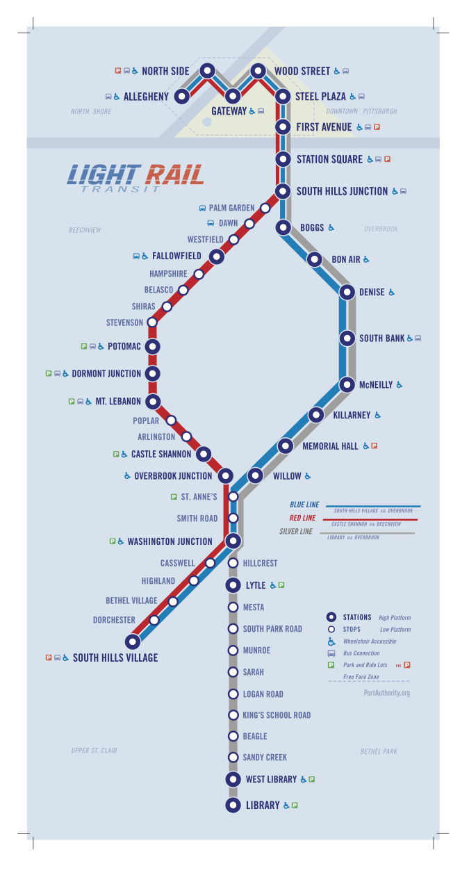 Pittsburgh Regional Transit's Light Rail Transit Service Map. Click the image to see a PDF of the map.