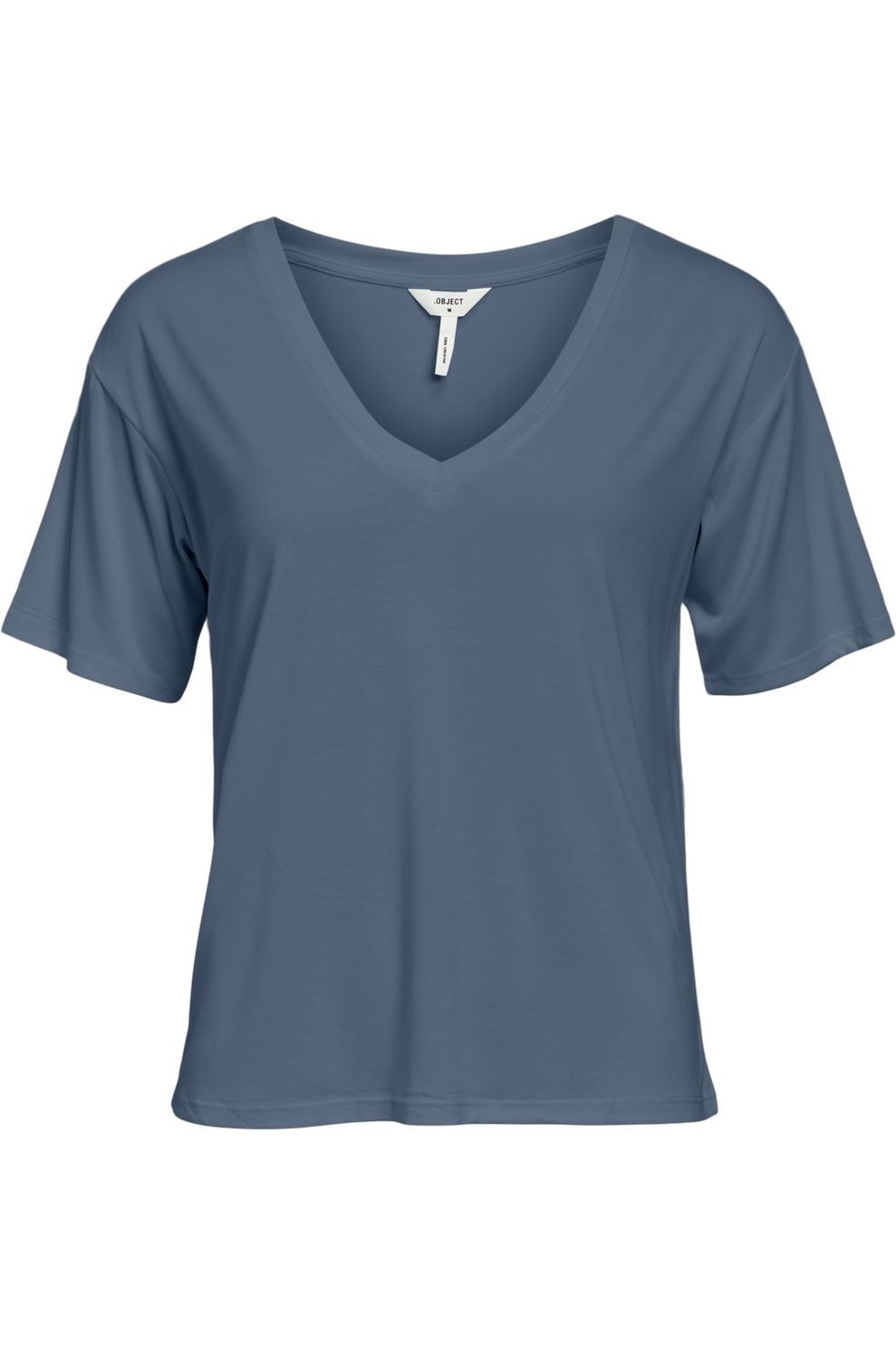 Object_Tee OBJ Objannie Re SS V-Neck Top Noos grey blue_JUTTU_€29,99