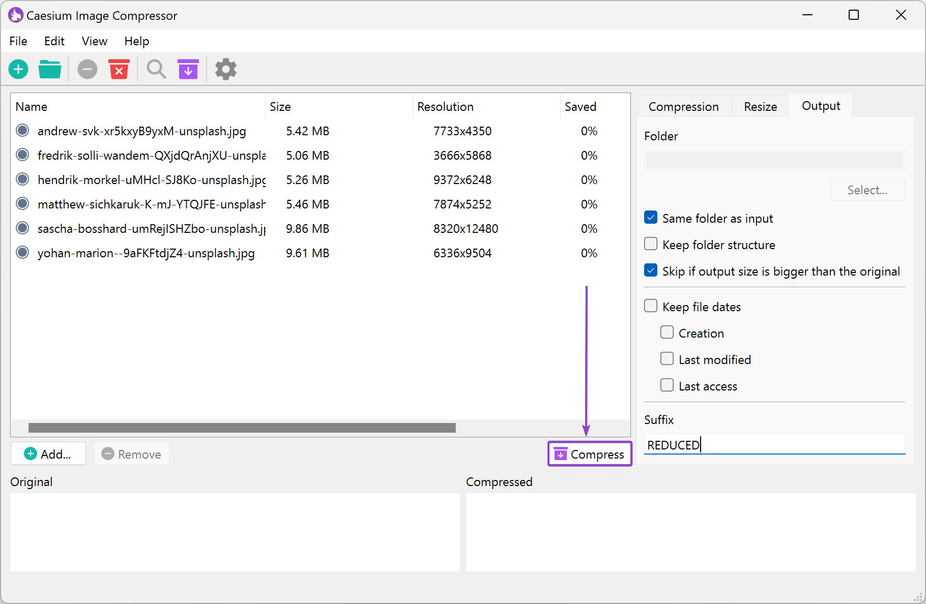 ⚠️Note the "same folder as output" and "suffix" options used here⚠️