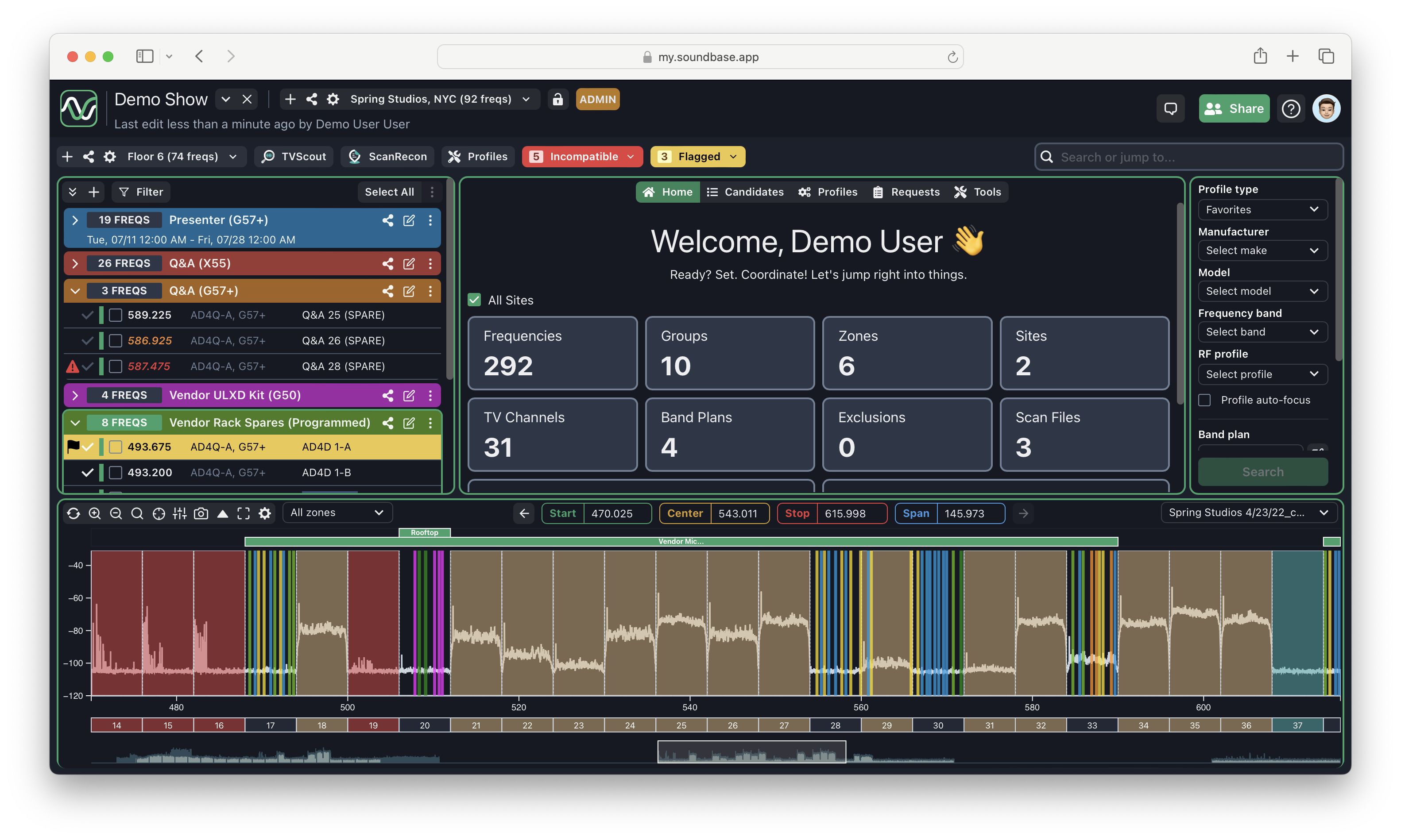 SoundBase Anwendung: Demo-Anzeige