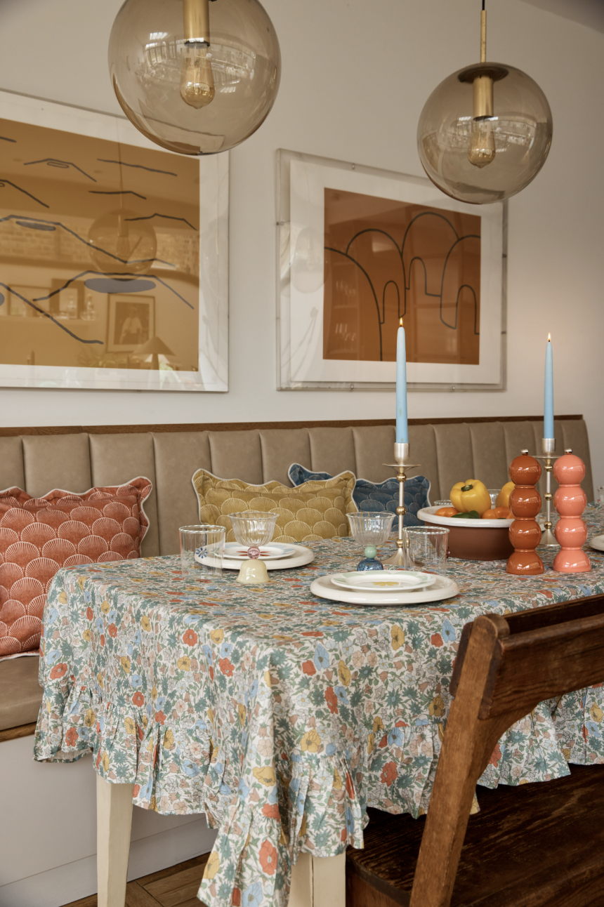 Fanfare 45 x 45cm Cushion, £135; Poppy Meadowfield Tablecloth, £215 by Liberty I www.libertylondon.com (Image courtesy of Liberty)