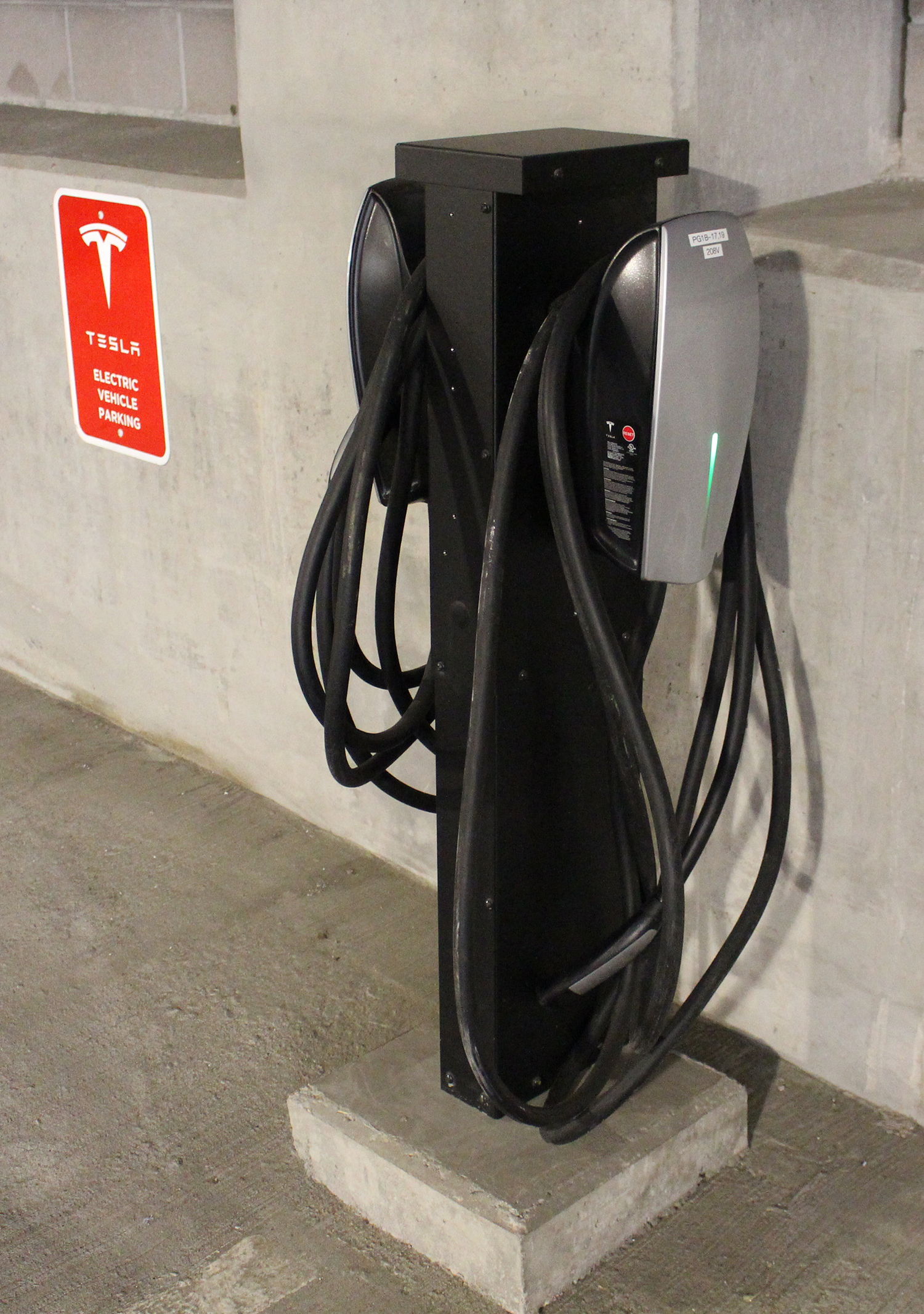 Tesla charging station in the new Monarch Casino Resort Spa parking garage