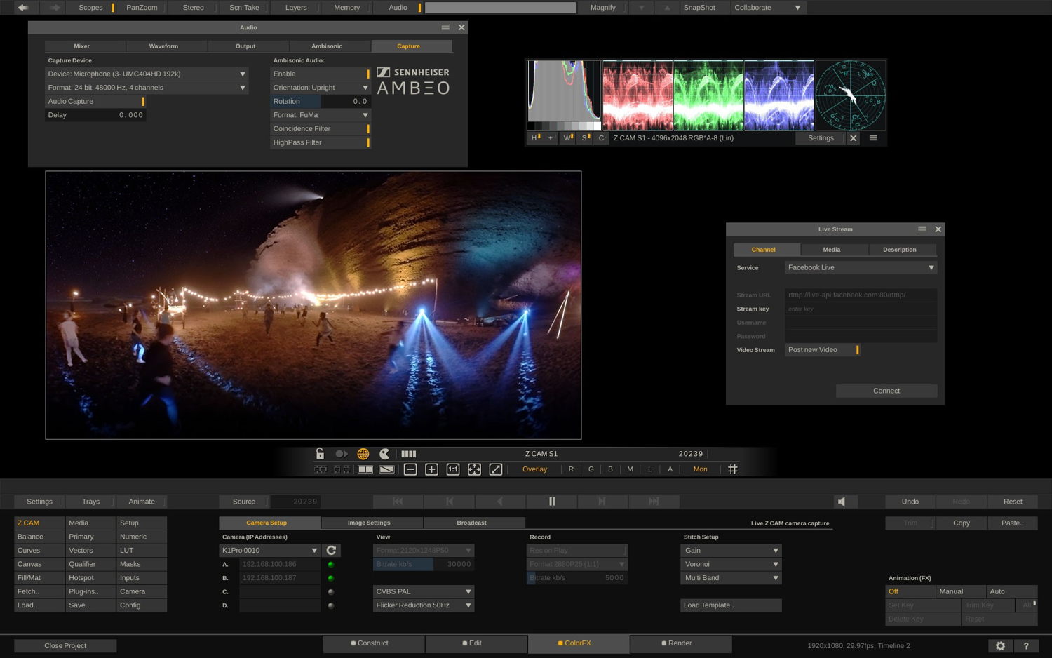 Assimilate’s SCRATCH VR includes the AMBEO A-B converter and can be directly fed the A-format Ambisonics audio stream from the AMBEO VR Mic. 