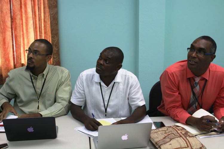 OECS Delegation conversing with representatives from OECS Protocol Member States via Zoom web-conference.