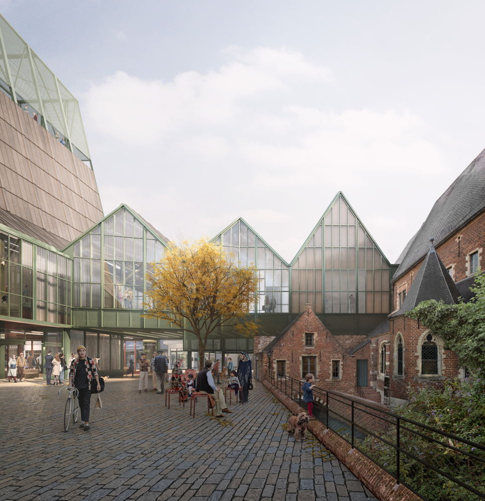 Zicht vanop het nieuwe binnenplein op de bruggen ©Secchi Smith_SBa