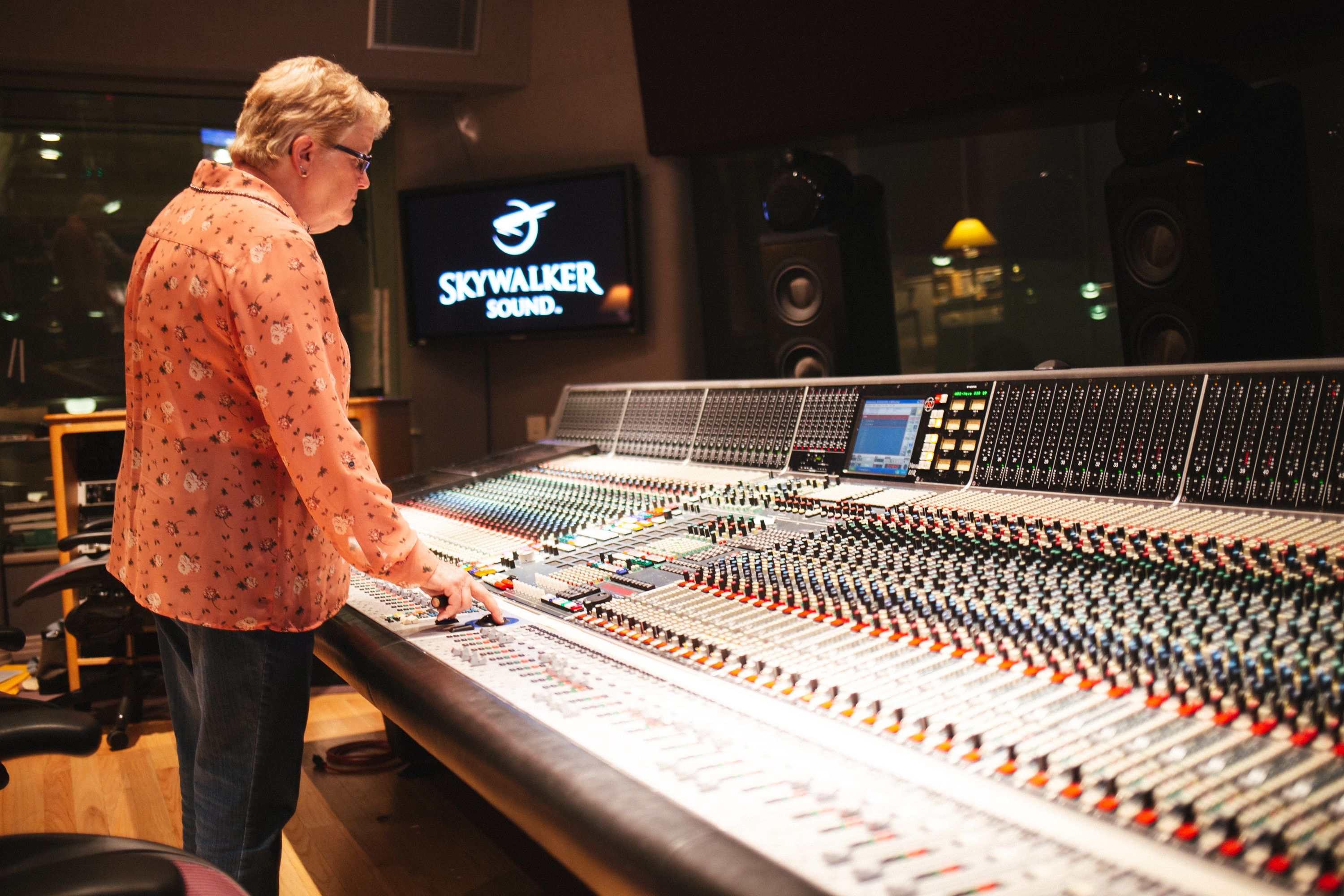 Leslie Ann Jones, Director of Music Recording & Scoring at Skywalker Sound, in the control room of the Scoring Stage at Skywalker Ranch