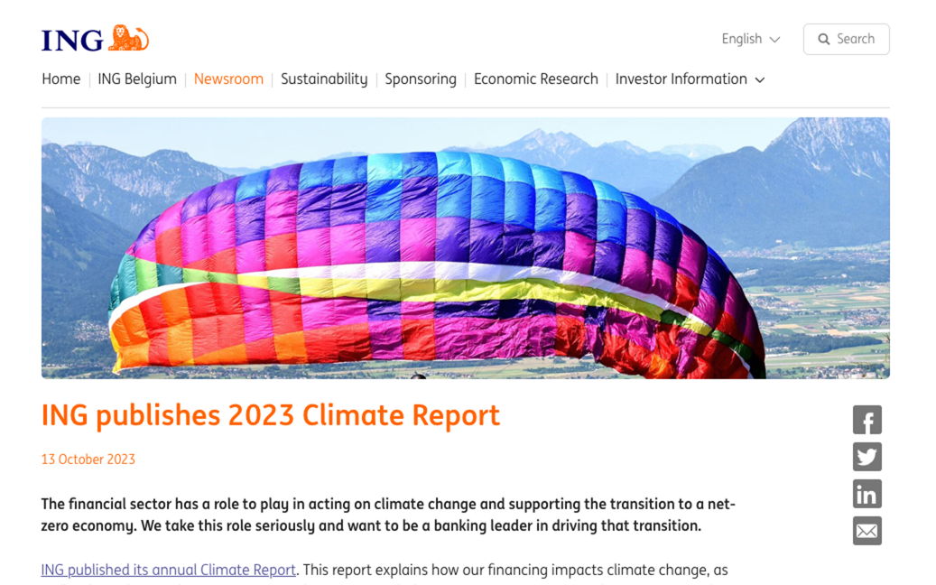 ING uses Prezly to publish the key findings from its 2023 Climate Report