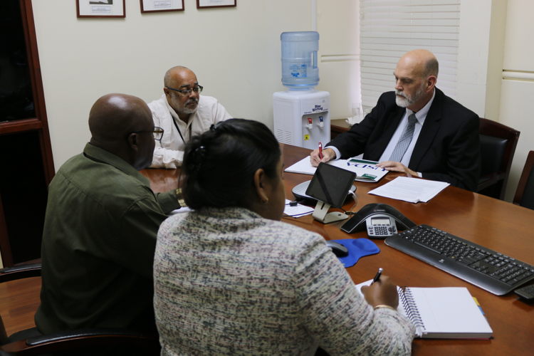USDA/APHIS Agricultural Specialist Renita Sewsaran, OECS Agriculture Unit Programme Officer George Alcee, Director General of the OECS Commission Dr. Didacus Jules and  Director of USDA/APHIS Safeguarding Initiative for the Greater Caribbean Dennis Martin.