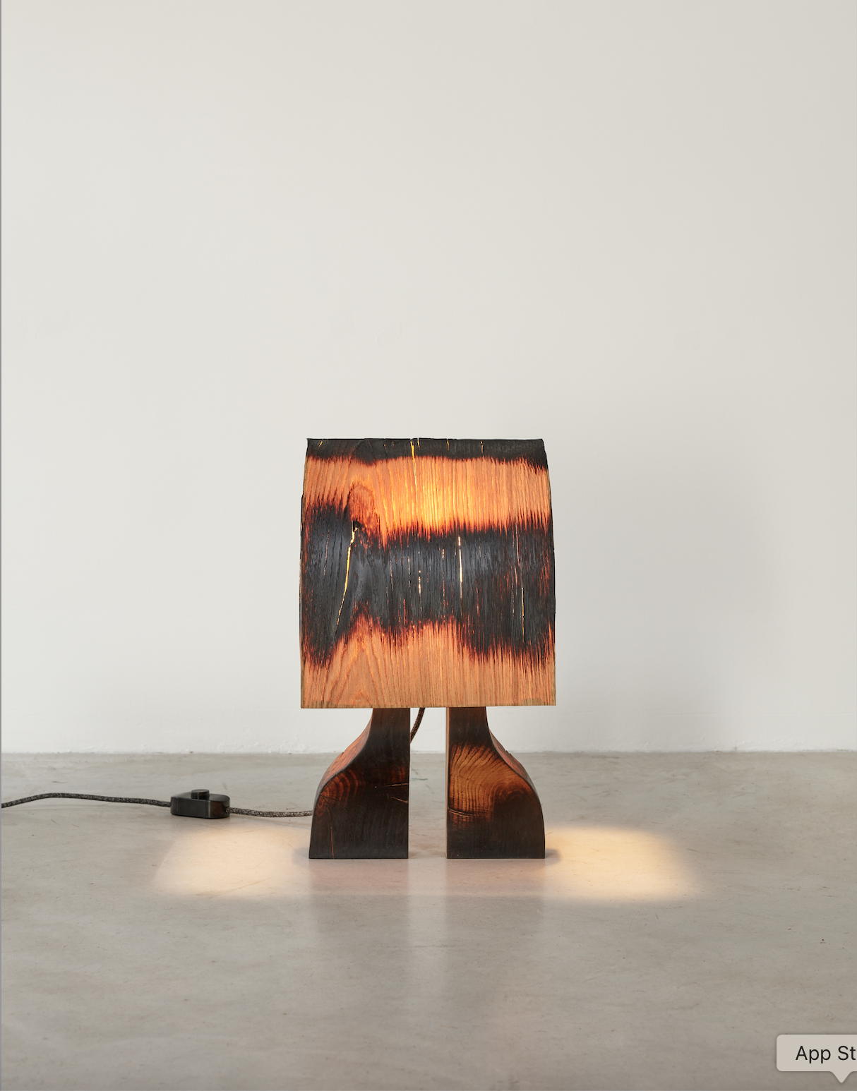 UPPERCUT Yoon Shun, Goshun Light, 2025, oak and oak veneer, porcelain socket(E27), metal, rubber support, tung oil layered, hands carved (c) UPPERCUT photo We Document Art