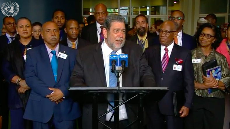 Prime Minister of Saint Vincent and the Grenadines, Dr. the Hon. Ralph Gonsalves, speaks at a Press Briefing following the Election to the UN Security Council.