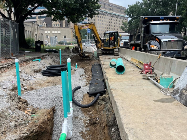 Sidewalk excavation at Fifth and Tennyson avenues