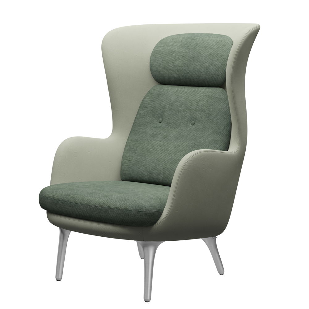 Fritz Hansen_Fauteuil Ro™_price TTC started from: €2.711_  JH1DS_Jaime Hayon_Mint Green_shell steelcut 935_cushions Nabis 023_Brushed aluminium