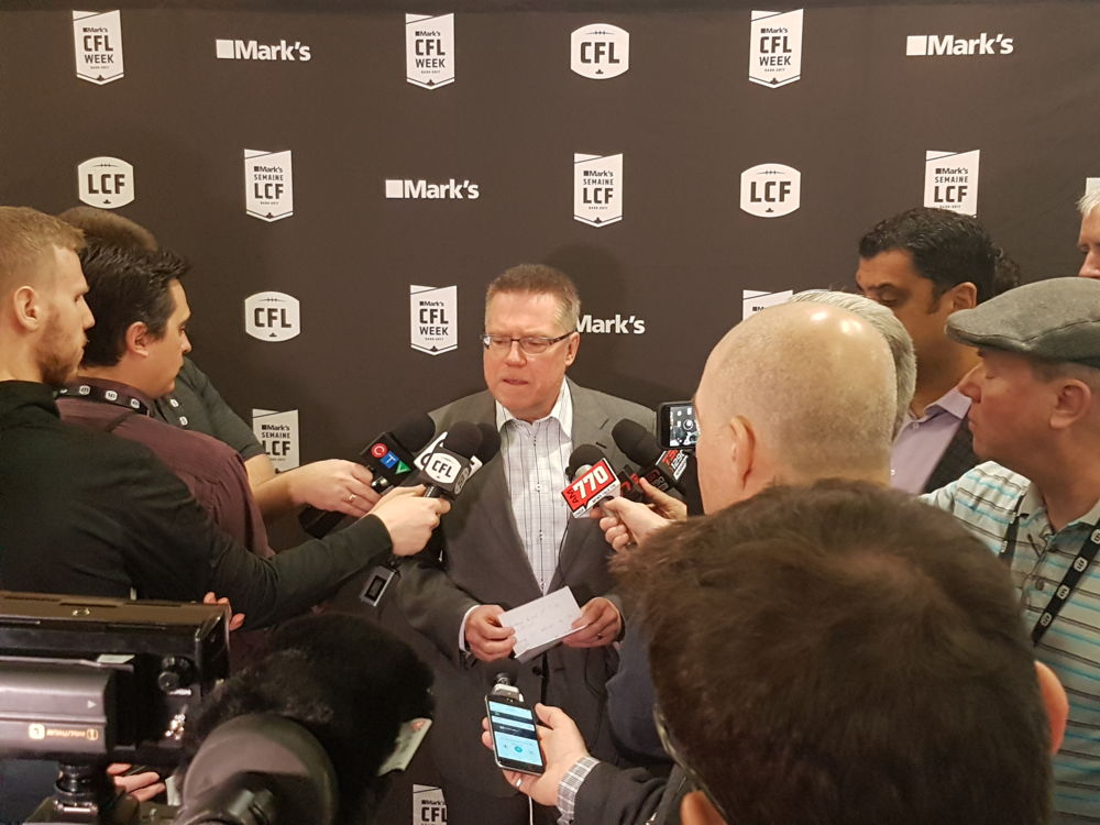 CFL SVP of Football Glen Johnson addresses the media. Photo credit: CFL 