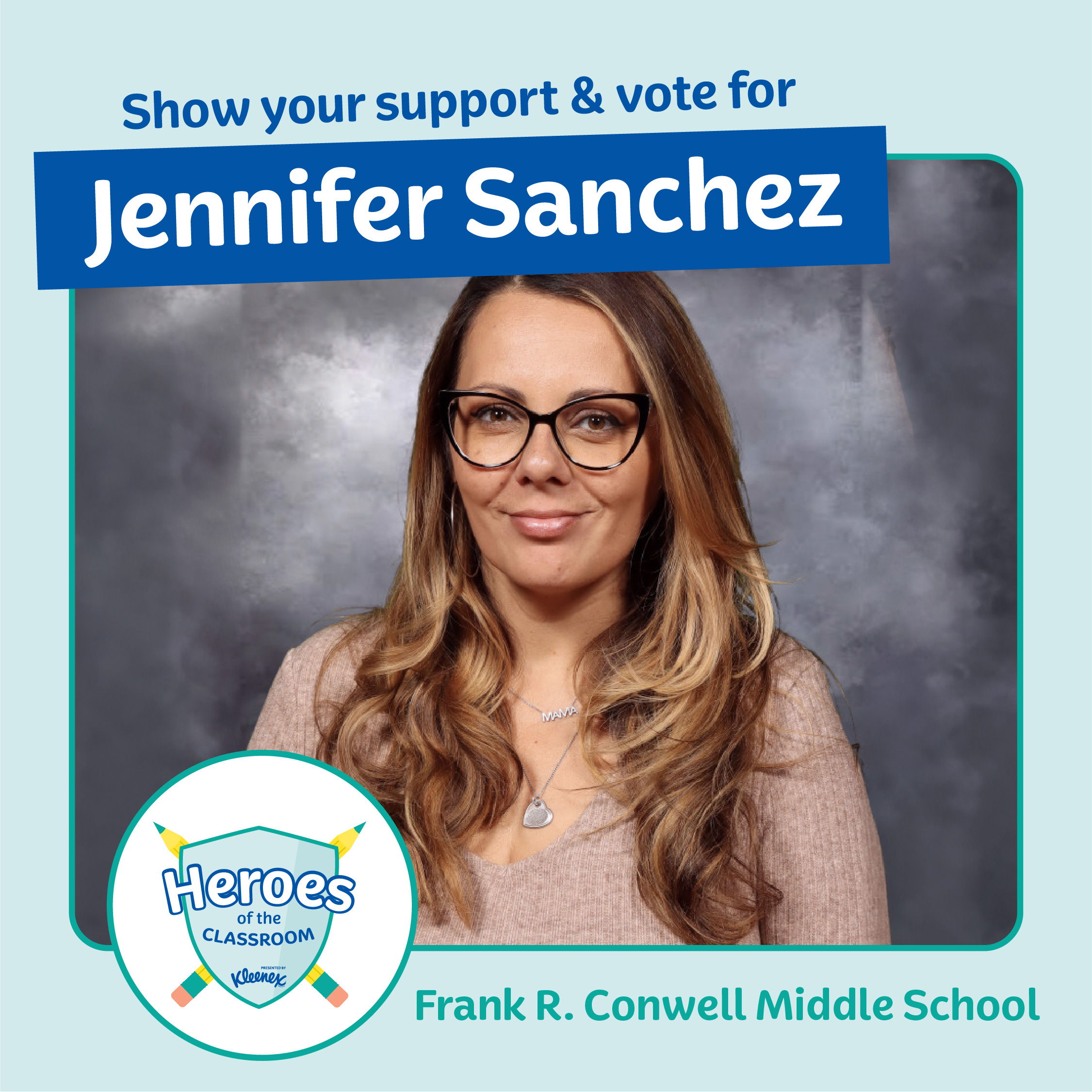 Jennifer Sanchez of Frank R. Conwell Middle School No. 4 is named a national finalist in the Kleenex Heroes of the Classroom. Vote for her to win the Grand Prize: $5K for her, $5K for her school and a year's supply of Kleenex. Vote at heroesoftheclassroom.com/vote.