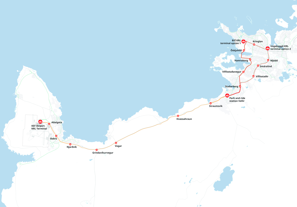 Keflavik Airport Area_Team KCAP_©MIC-KCAP_Keflavík – Reykjavík Link site plan with locations of terminal and intermediate stations