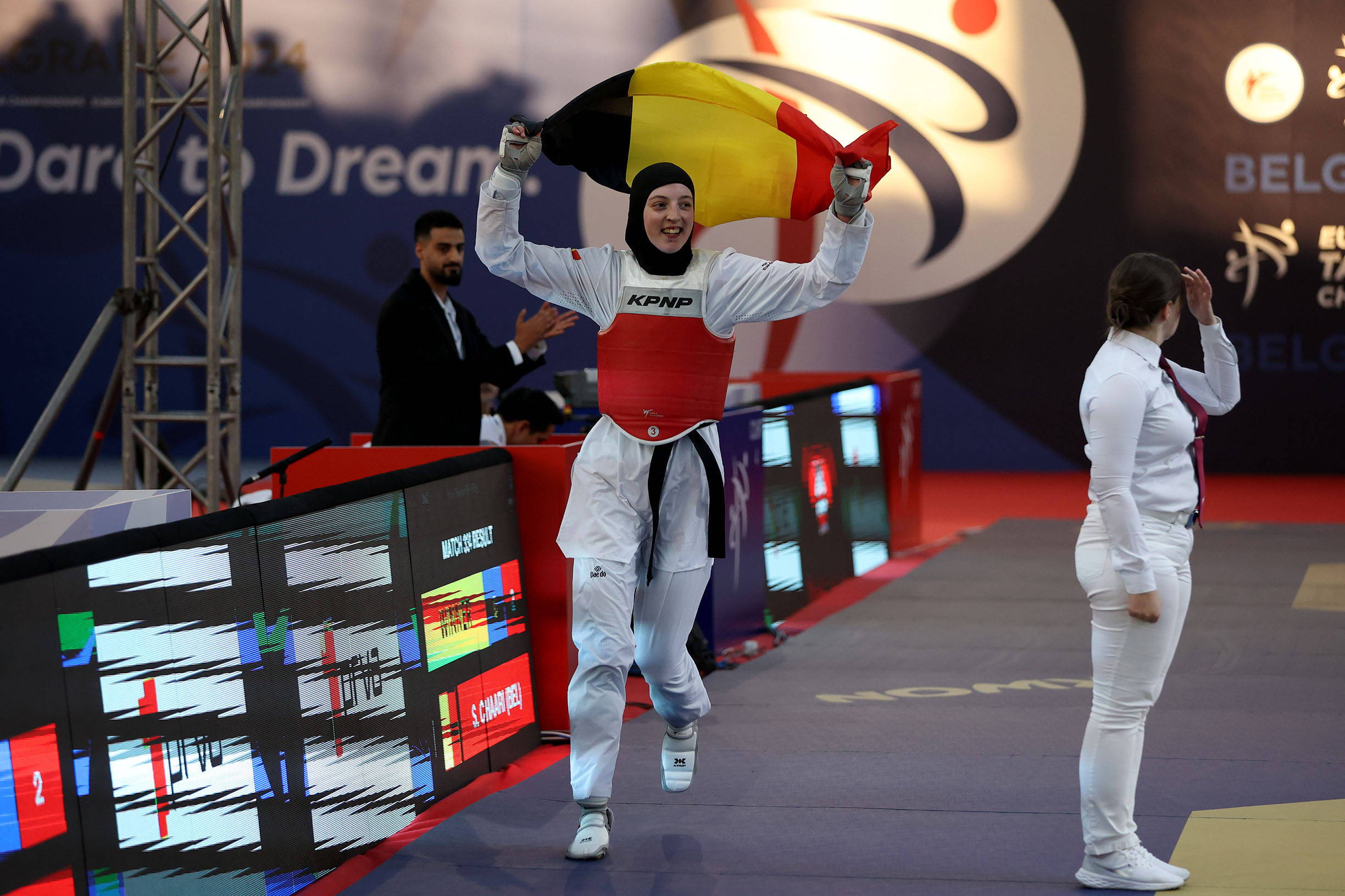 Sarah Chaâri celebrates her 2024 European title in Belgrade, Serbia © PHOTO IMAGO