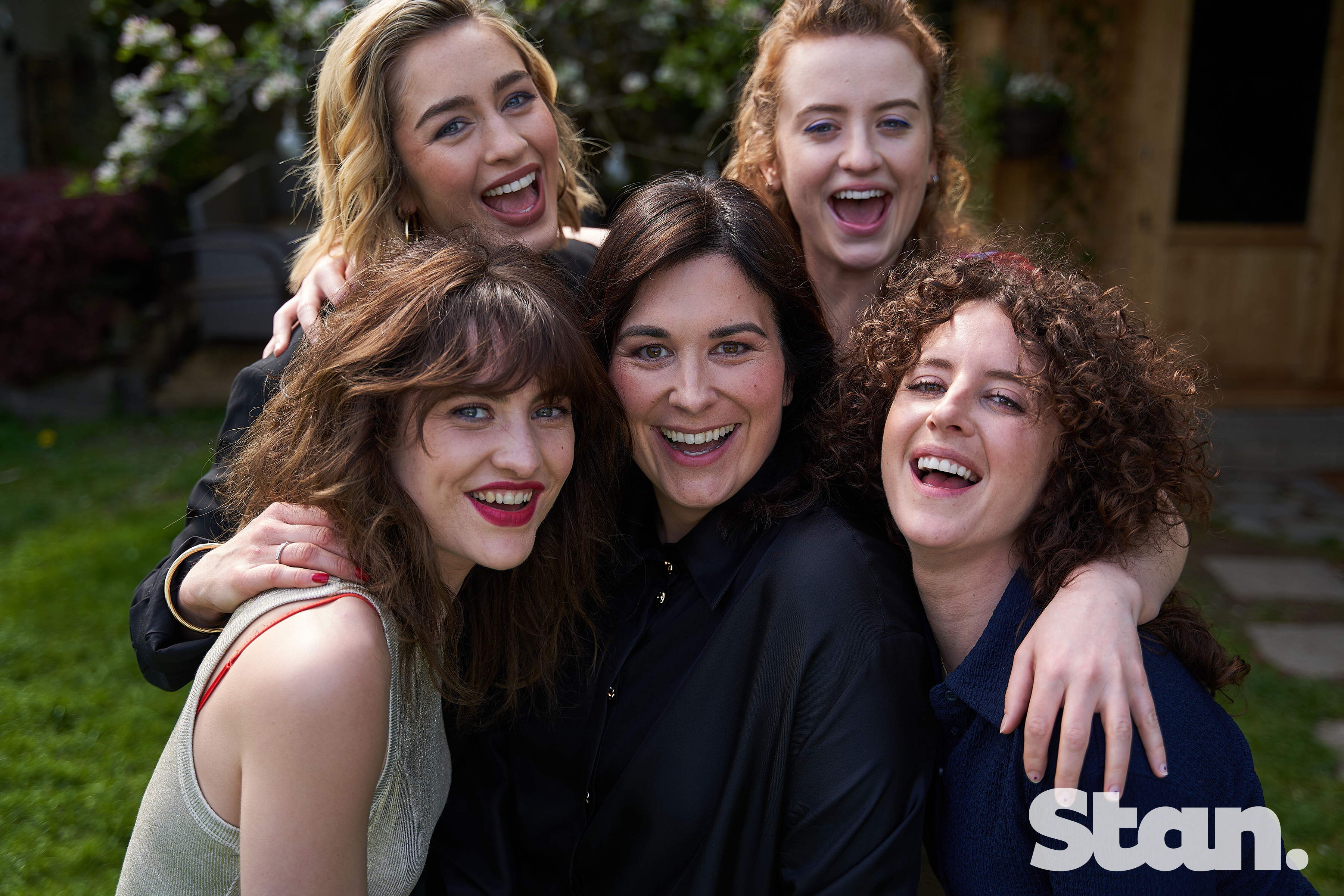 L-R: Caroline Menton (Rachel), Danielle Galligan (Claire), Stefanie Preissner (Maggie), Máiréad Tyers (Helen), Louisa Harland (Anna). Credit: James Pierce. L-R: Caroline Menton (Rachel), Danielle Galligan (Claire), Stefanie Preissner (Maggie), Máiréad Tyers (Helen), Louisa Harland (Anna). Credit: James Pierce.