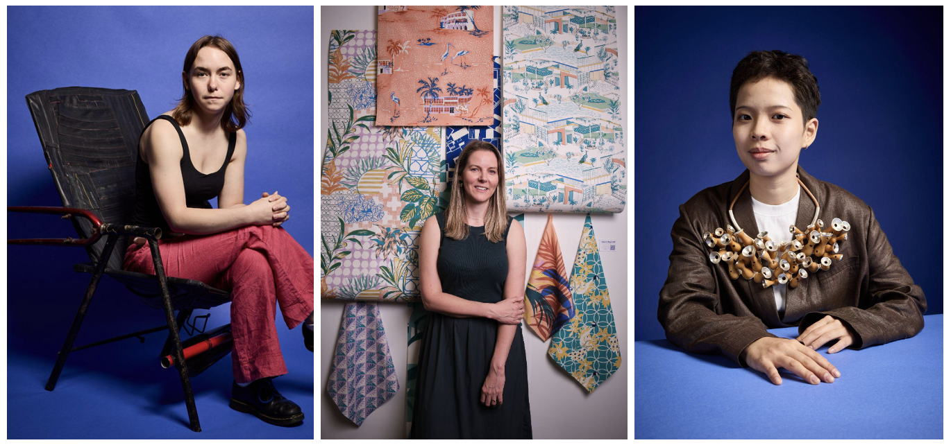 Above (from left): Charley Softley from University of Brighton, winner of the New Craftmaker Award; Laura Maycroft from Leeds Arts University, winner of the Habitat Future Design Award; DuoDou Lin from Glasgow School of Art, winner of the Hannah Martin New Rebel Prize (Image: Mark Cocksedge)