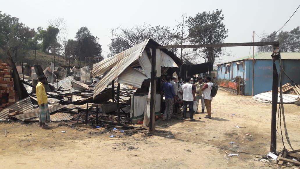 Entrance of Medecins Sans Frontieres’ Balukhali cinic after being
completely destroyed by the fire that broke out on 22nd March, Monday, 2021. 
Picture Pau Miranda / MSF