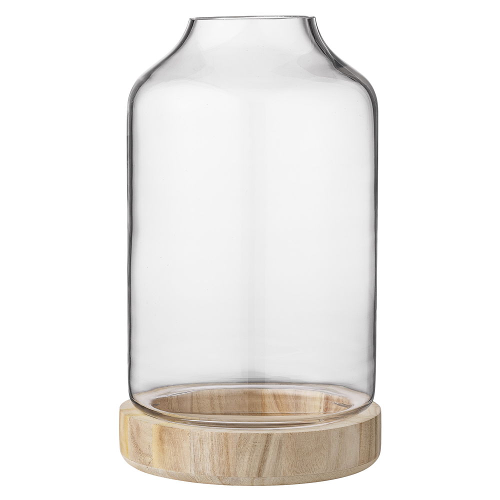 Bloomingville Lantaarn glas met houten basis - €55