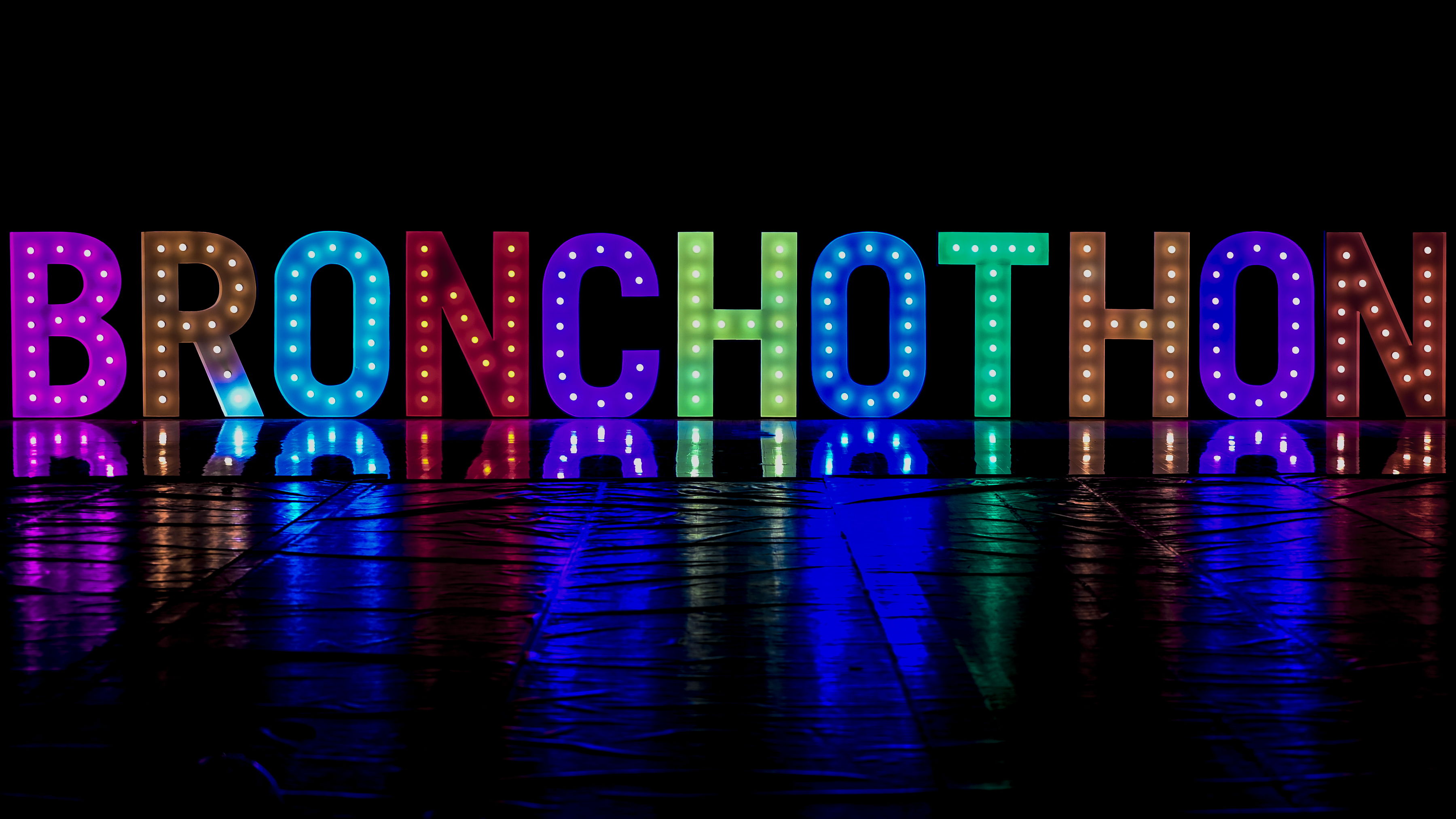 Lit up letters that spell BronchoThon.