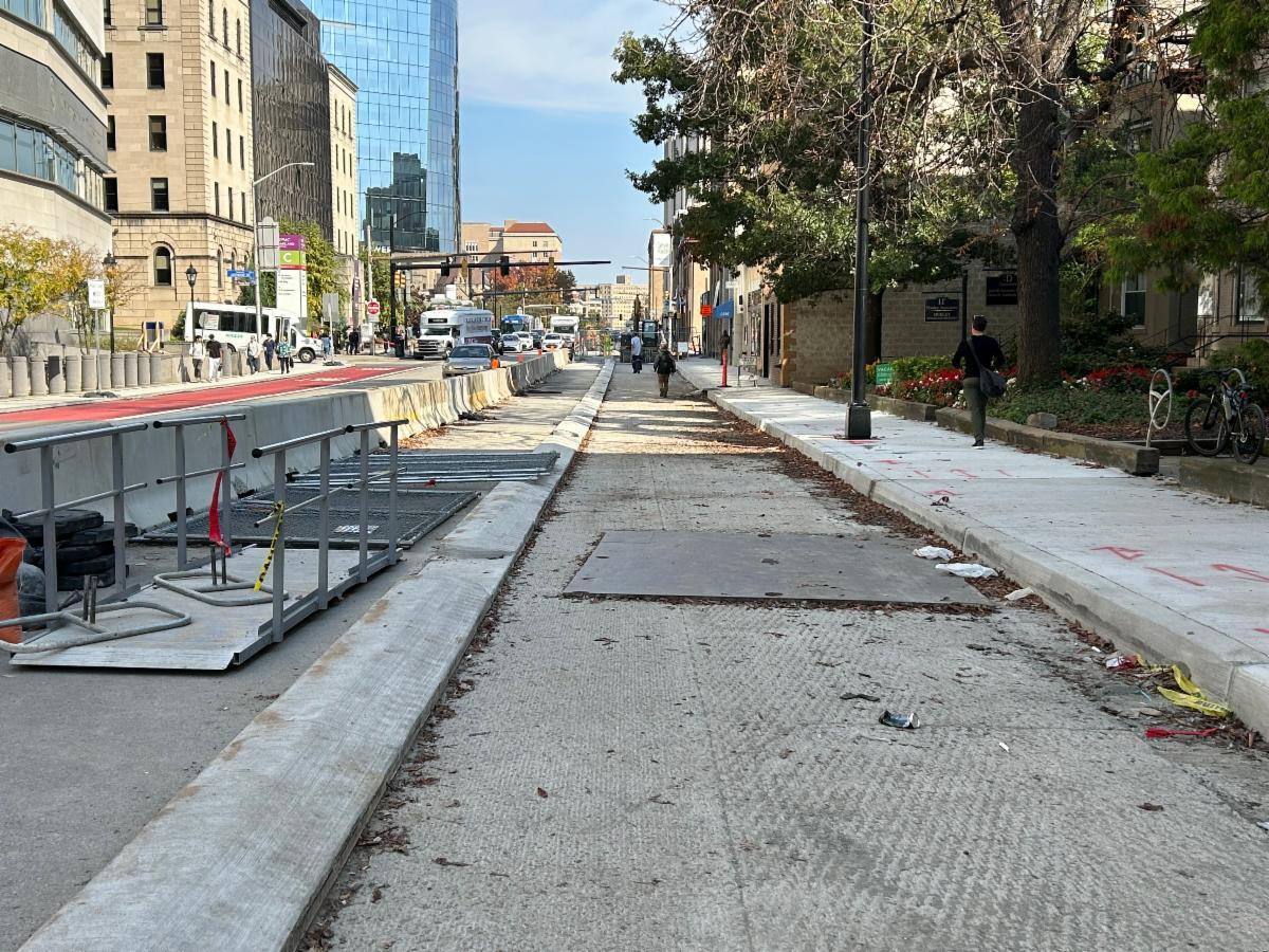 Site of future bi-directional bike lane under construction along Fifth Avenue in Oakland Site of future bi-directional bike lane under construction along Fifth Avenue in Oakland