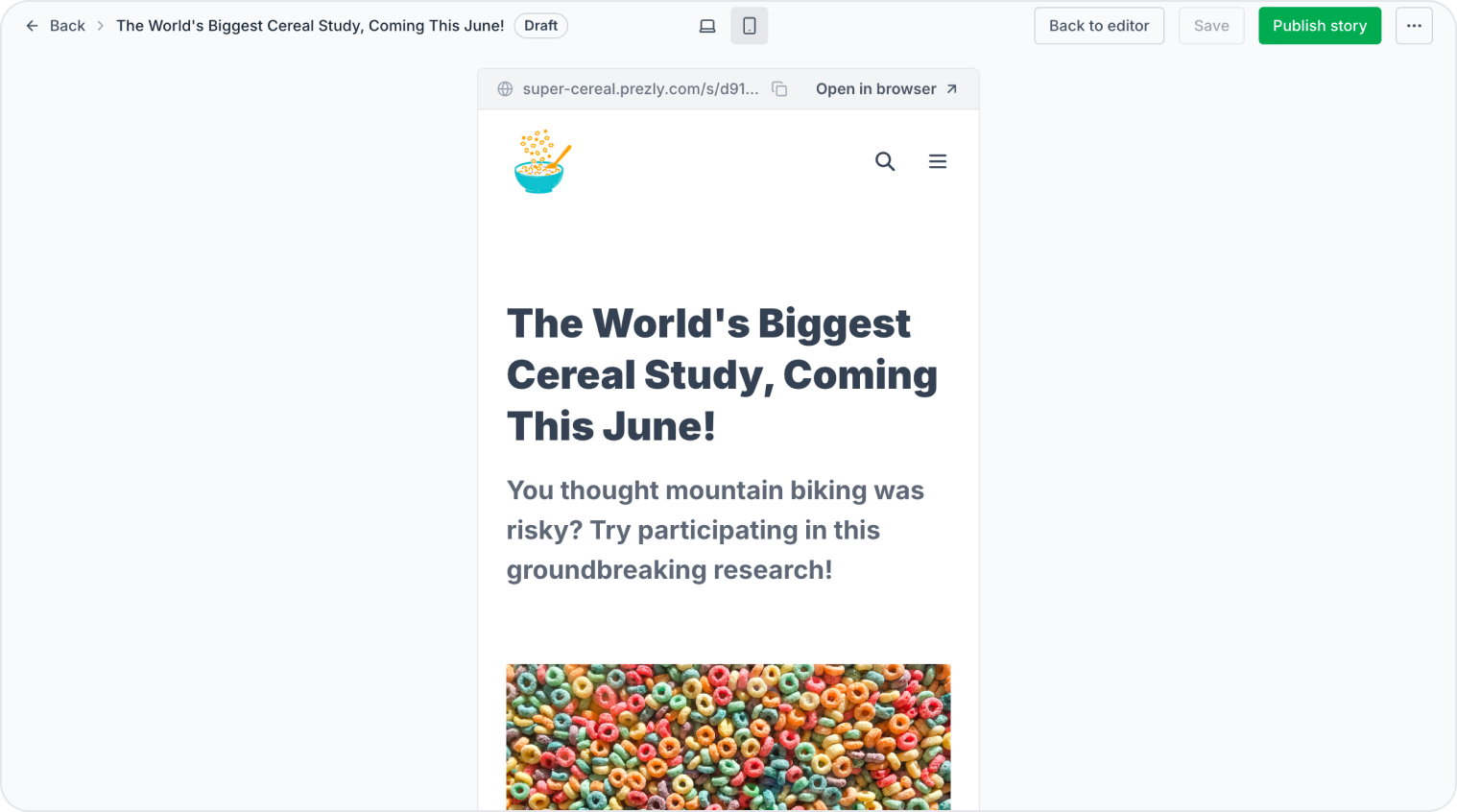 Preview how your story will look on mobile before you publish.