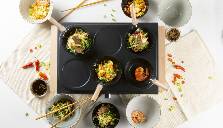 DO8719W Gourmet/wokset - Wooden design - 2-in-1