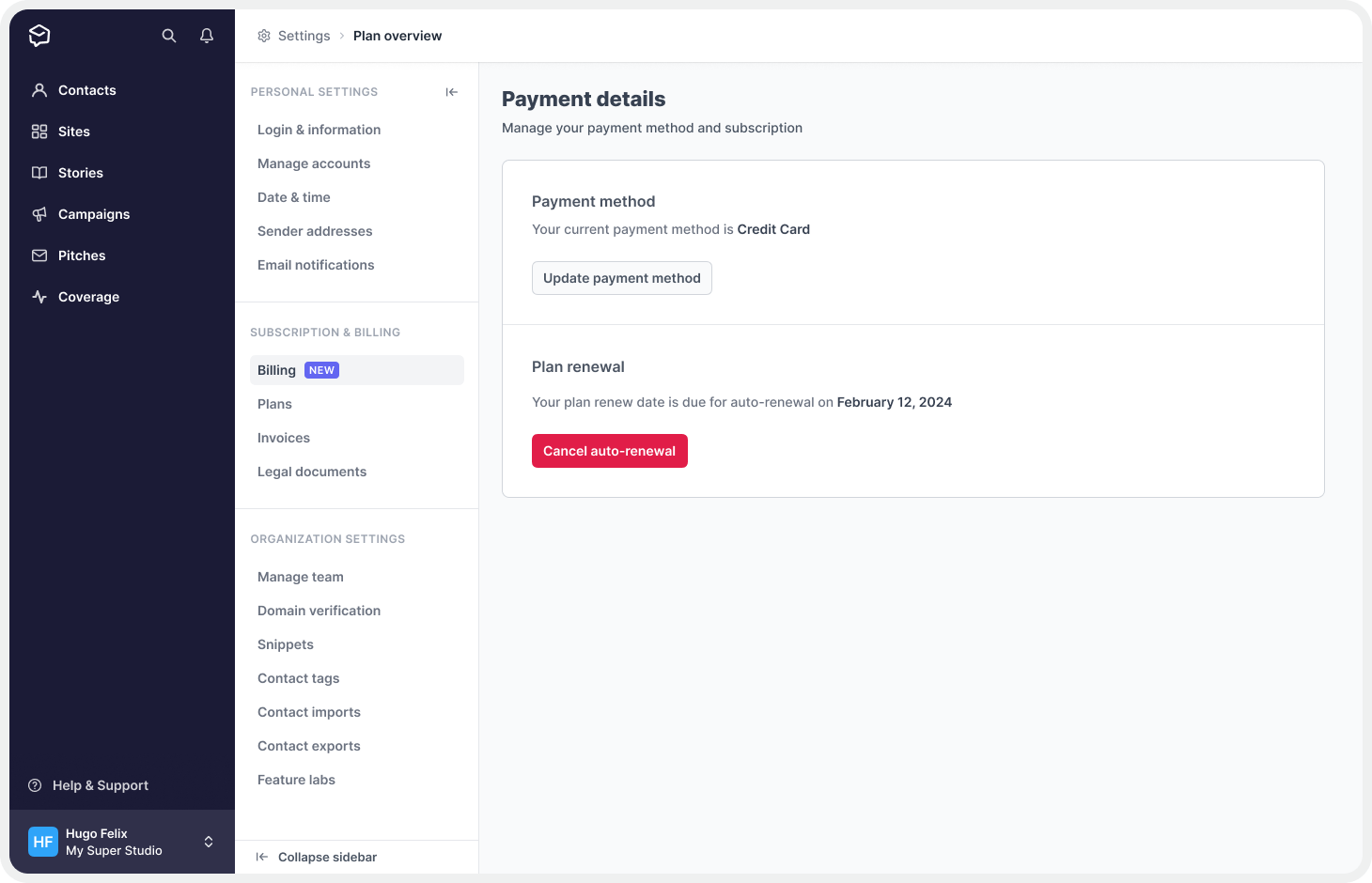 Billing Page (Payment Details)