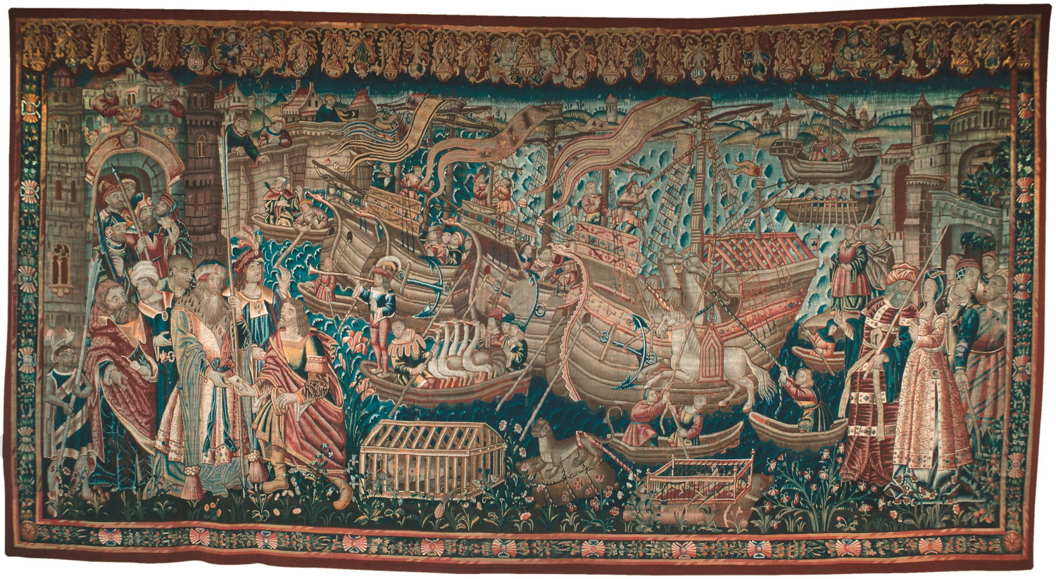 © Le ‘Débarquement de Vasco de Gama en Inde’, Tournai, début du 16e siècle.  
Lisbonne, Caixa General de Dépositos (prêt au Museu Nacional de Arte Antiga, Lisbonne).