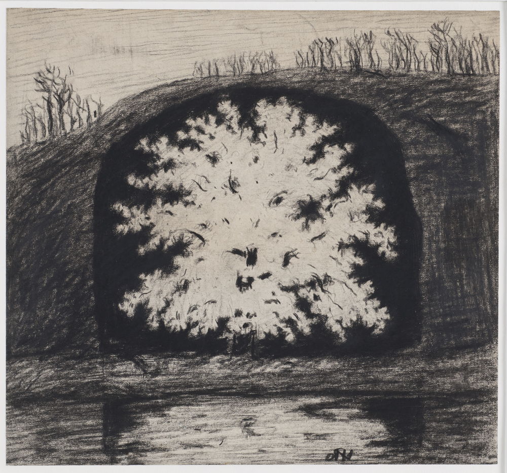 Carl Fredrik Hill, The Blossoming Fruit Tree in the Cave, made after 1878, black chalk on paper  Nationalmuseum, Stockholm, Purchase 2010 Sara and Johan Emil Graumann Fund  © Per-Åke Persson / Nationalmuseum 