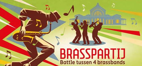 Internationale brassbands in het Harmoniepark tijdens de Brasspartij