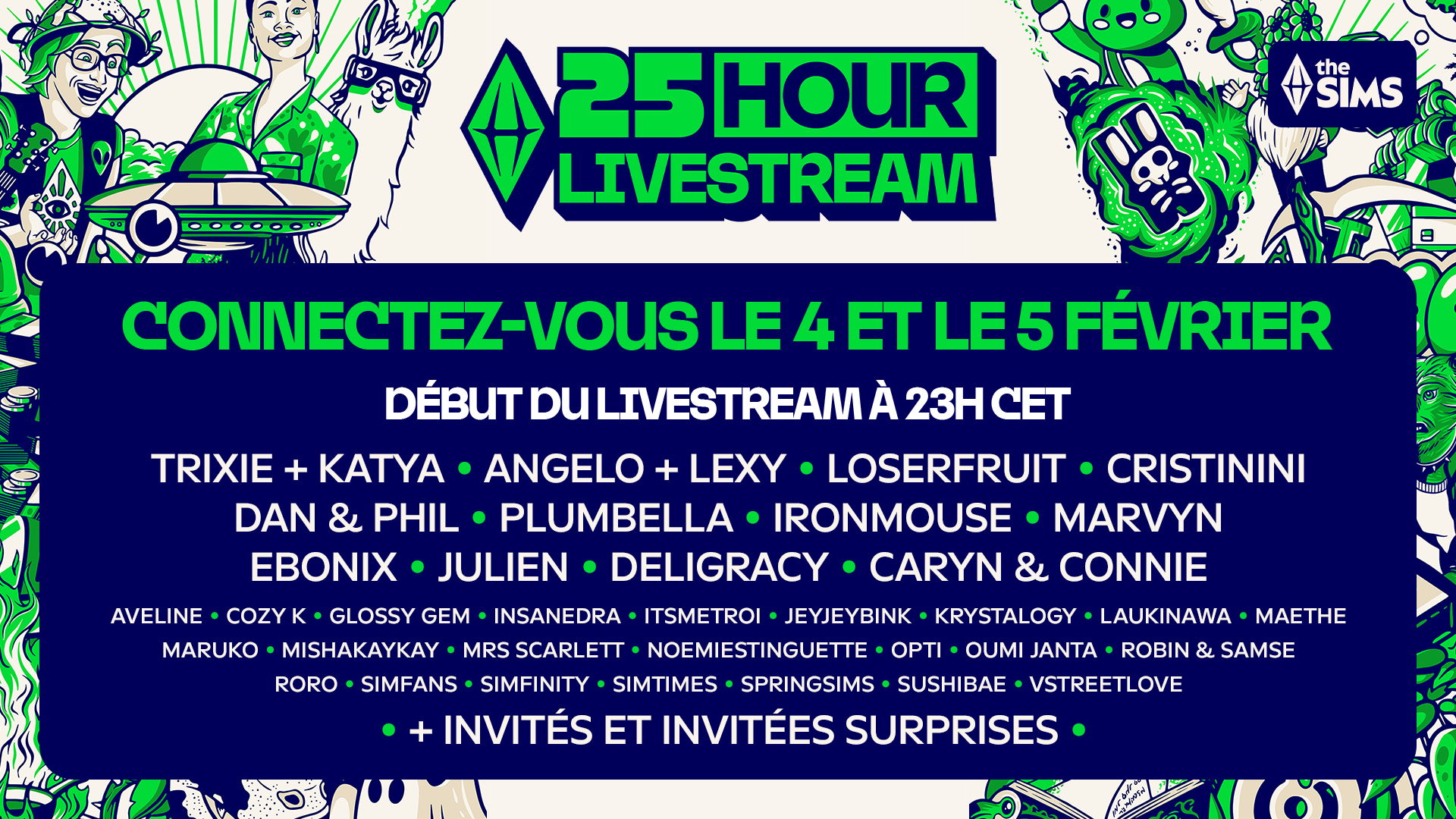 Découvrez les invités des « 25 heures de livestream Les Sims » prévues le 4 février