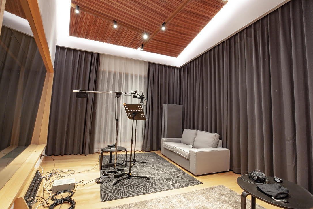 Studio 21A Live Room, drawn curtains provide highly efficient variable acoustic options