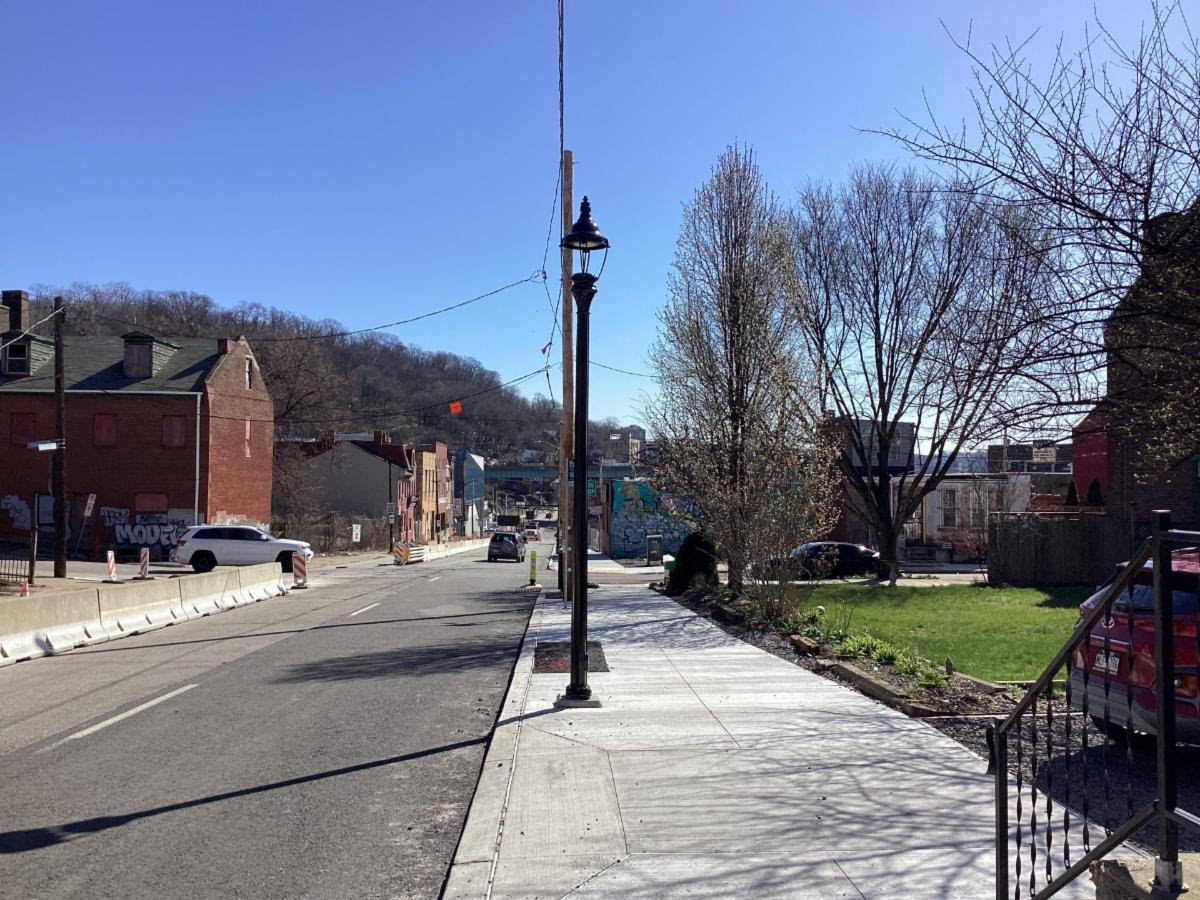Decorative acorn style lighting recently installed along Forbes Avenue in Uptown