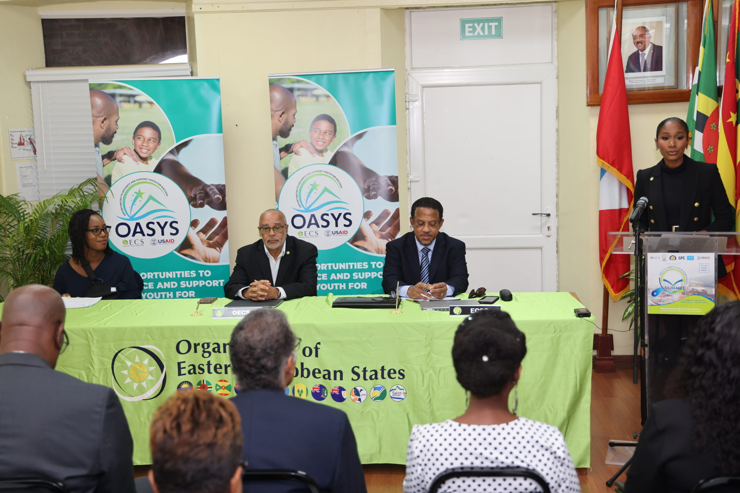 L-R: Ms. Aurore Dorelien- Deputy Director, General Development Office USAID, Dr Didacus Jules, Director General of the OECS, His Lordship, the Honourable Mario Michel, Chief Justice (Ag.), ECSC, Ms. Malika Thompson-Cenac, Communications Specialist, OECS pictured at the Sub-Grant Agreement  Signing Ceremony for the OECS OASYS Project with the Eastern Caribbean Supreme Court.