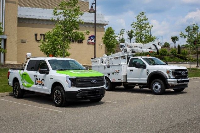 DLC displayed two of its electric fleet vehicles at the event, including an all-electric Ford F-150 Lightning and a bucket truck with an electric lift.