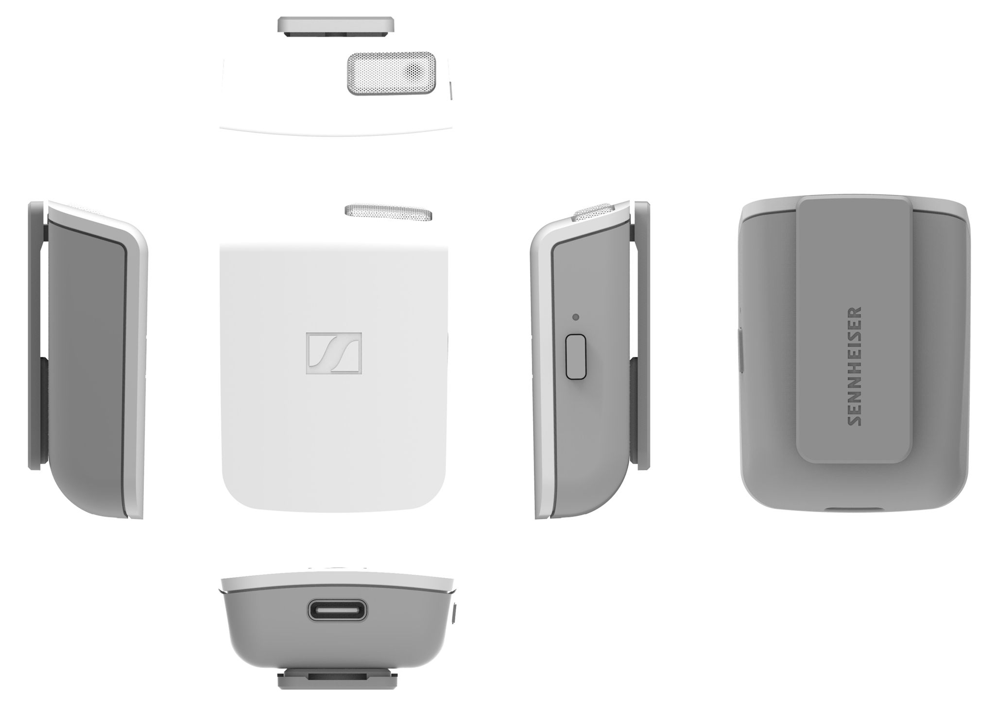 The Memory Mic from all angles: The smartphone microphone is fitted with a high-quality, omni-directional Sennheiser condenser capsule. The mic is attached to the clothing with a “fabric-friendly” magnetic clip.