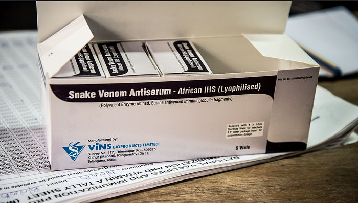 Box of antivenom. Photo credit: Paul Odongo/MSF