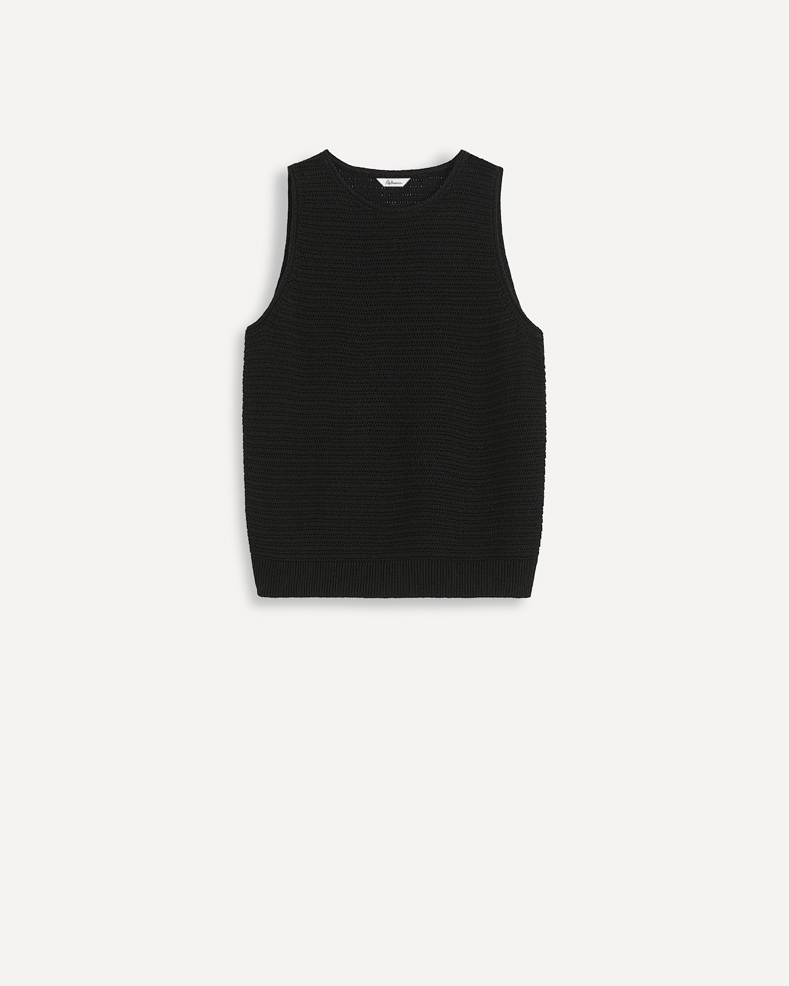 Linen-Blend Tank with Open Stitches x The Birds Papaya