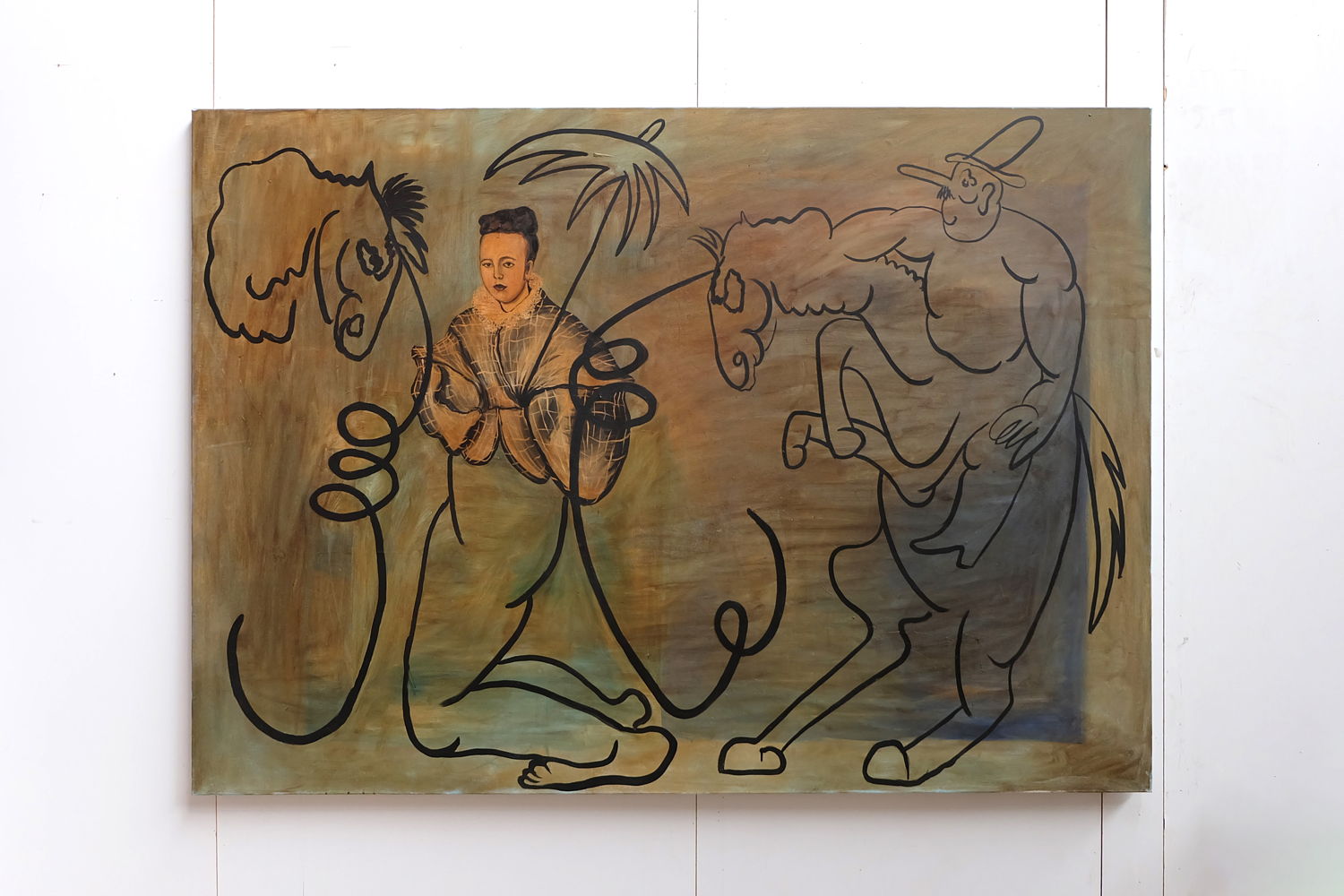 Louise Delanghe, Girl with Horsemen (2020) acrylic on canvas, 167 x 240 cm courtesy: Collection R., SOFACQ Gallery, Merelbeke (BE) photo by: Phaedra Cremmery