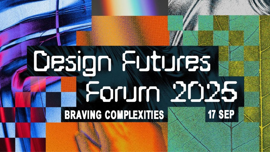 The Design Futures Forum visual by Outeredit draws inspiration from the tactile nature of analog media and layering of mixed formats to reflect the dynamic nature of approaching and constructing the future.