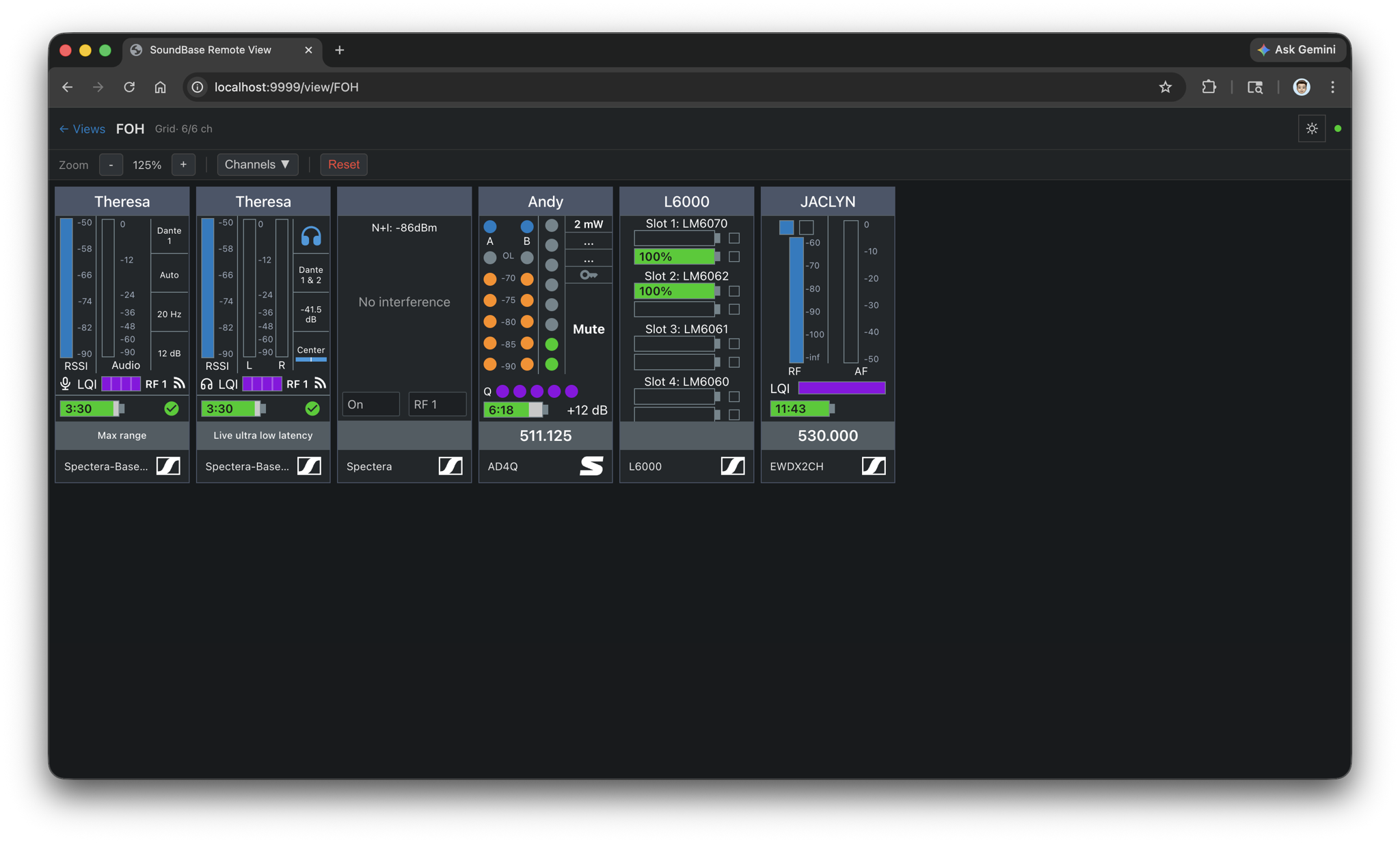 With SoundBase’s Remote View, you can share wireless hardware telemetry across a production without running duplicate instances of software