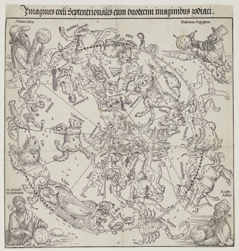 Imagines coeli septentrionales cum duodecim imaginibus zodiaci, Albrecht Dürer naar Conrad Heinfogel, 1515, Koninklijke Bibliotheek van België, Prentenkabinet, SII 23031.