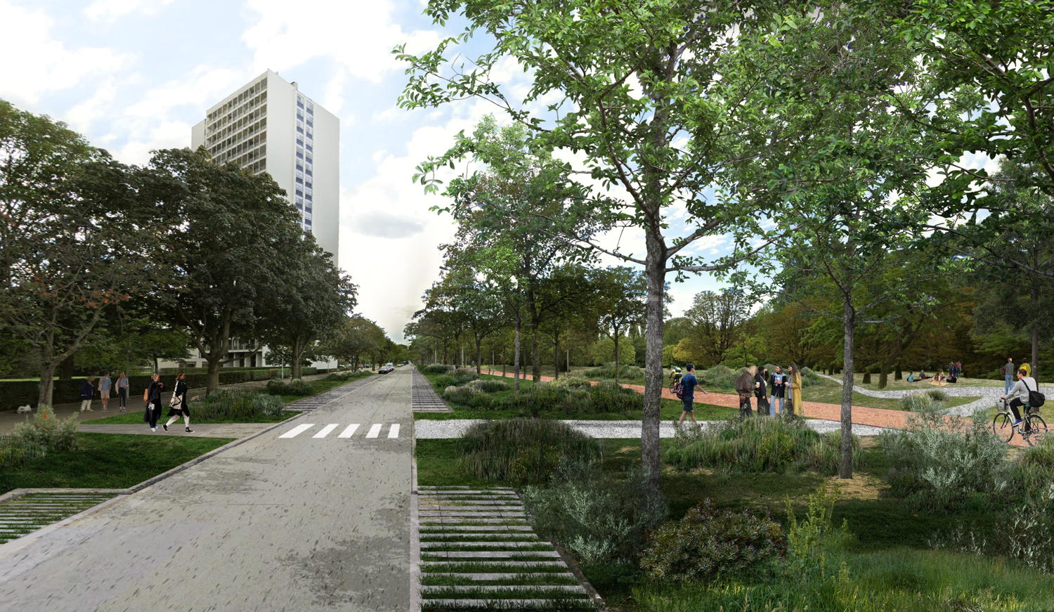 Mogelijke invulling publieke ruimte noordelijk deelgebied © Bureau Bas Smets